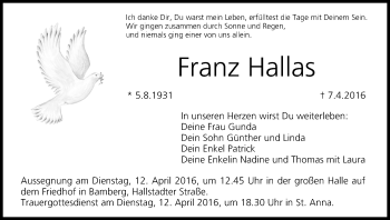 Anzeige von Franz Hallas von MGO
