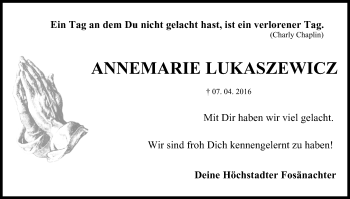 Anzeige von Annemarie Lukaszewicz von MGO