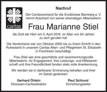 Anzeige von Marianne Stiel von MGO