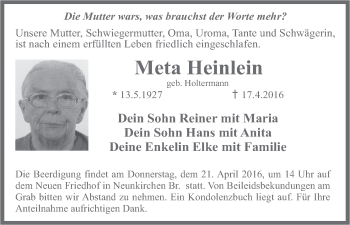 Anzeige von Meta Heinlein von MGO