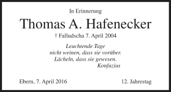 Anzeige von Thomas A. Hafenecker von MGO