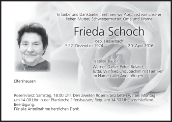 Anzeige von Frieda Schoch von MGO