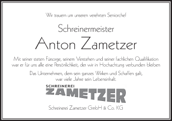 Anzeige von Anton Zametzer von MGO
