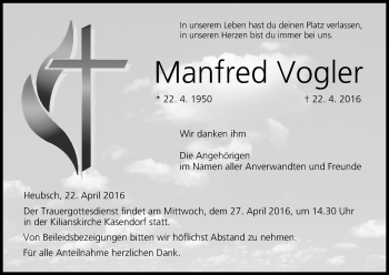 Anzeige von Manfred Vogler von MGO