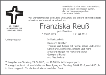 Anzeige von Franziska Reuß von MGO