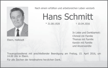 Anzeige von Hans Schmitt von MGO