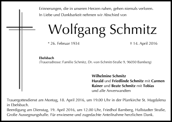 Anzeige von Wolfgang Schmitz von MGO