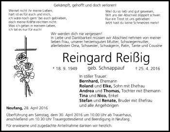 Anzeige von Reingard Reißig von MGO