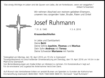 Anzeige von Josef Ruhmann von MGO