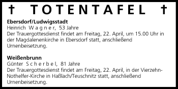 Anzeige von Totentafel vom 21.04.2016 von MGO