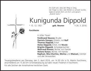 Anzeige von Kunigunda Dippold von MGO