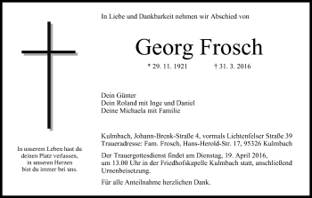 Anzeige von Georg Frosch von MGO