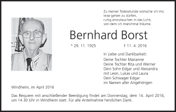 Anzeige von Bernhard Borst von MGO