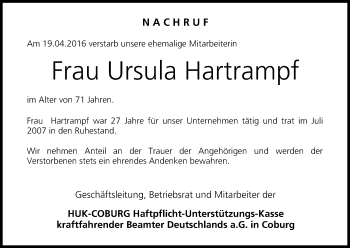 Anzeige von Ursula Hartrampf von MGO