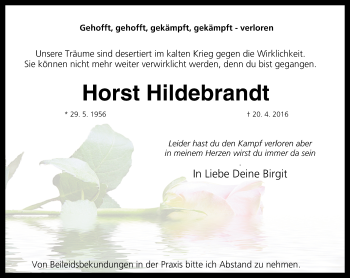 Anzeige von Horst Hildebrandt von MGO