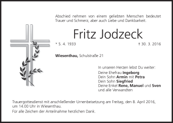 Anzeige von Fritz Jodzeck von MGO