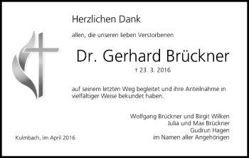 Anzeige von Gerhard Brückner von MGO