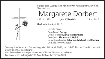 Anzeige von Margarete Dorbert von MGO