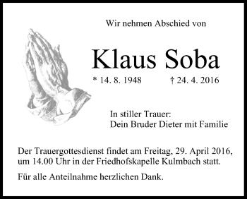 Anzeige von Klaus Soba von MGO