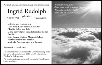 Anzeige von Ingrid Rudolph von MGO