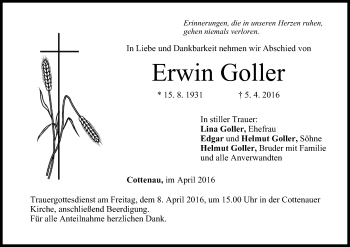 Anzeige von Erwin Goller von MGO