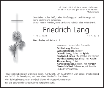 Anzeige von Friedrich Lang von MGO