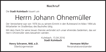 Anzeige von Johann Ohnemüller von MGO