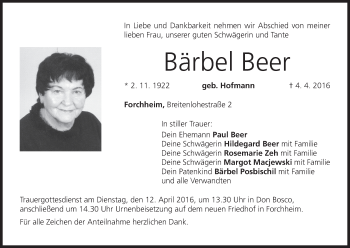 Anzeige von Bärbel Beer von MGO