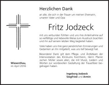Anzeige von Fritz Jodzeck von MGO