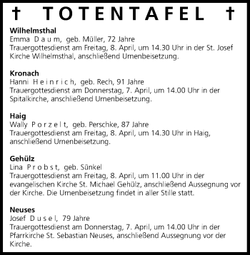 Anzeige von Totentafel vom 06.04.2016 von MGO