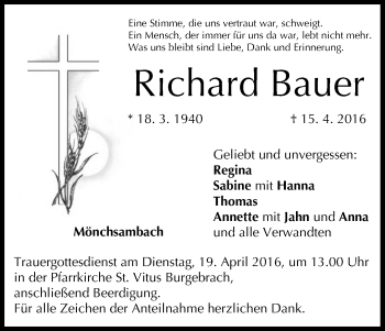 Anzeige von Richard Bauer von MGO