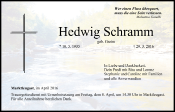 Anzeige von Hedwig Schramm von MGO