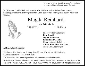 Anzeige von Magda Reinhardt von MGO