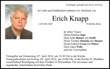 Anzeige von Erich Knapp von MGO