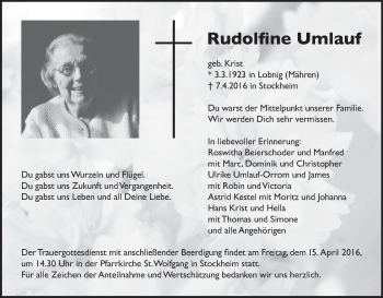 Anzeige von Rudolfine Umlauf von MGO