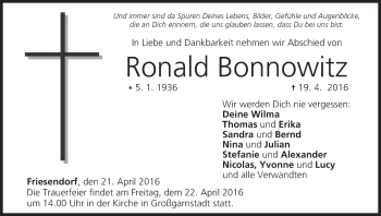 Anzeige von Ronald Bonnowitz von MGO