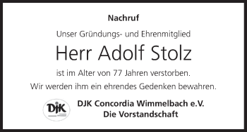 Anzeige von Adolf Stolz von MGO