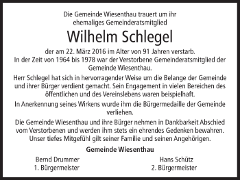 Anzeige von Wilhelm Schlegel von MGO