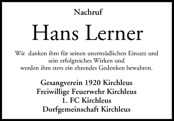 Anzeige von Hans Lerner von MGO