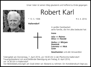 Anzeige von Robert Karl von MGO