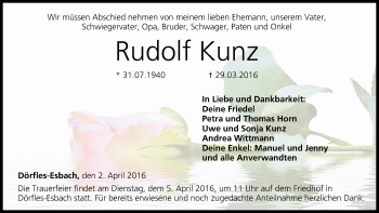 Anzeige von Rudolf Kunz von MGO