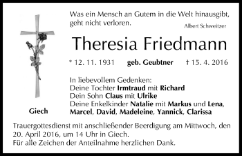 Anzeige von Theresia Friedmann von MGO