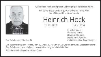 Anzeige von Heinrich Hock von MGO