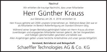 Anzeige von Günther Krauss von MGO