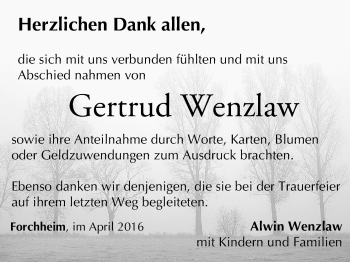 Anzeige von Gertrud Wenzlaw von MGO