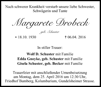 Anzeige von Margarete Drobeck von MGO