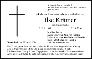 Anzeige von Ilse Krämer von MGO