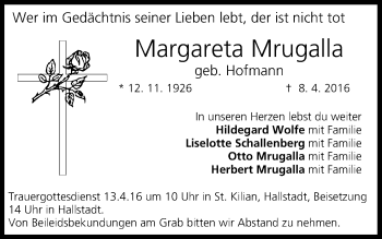Anzeige von Margareta Mrugalla von MGO
