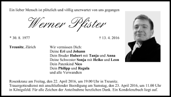 Anzeige von Werner Pfister von MGO