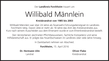 Anzeige von Willibald Männlein von MGO